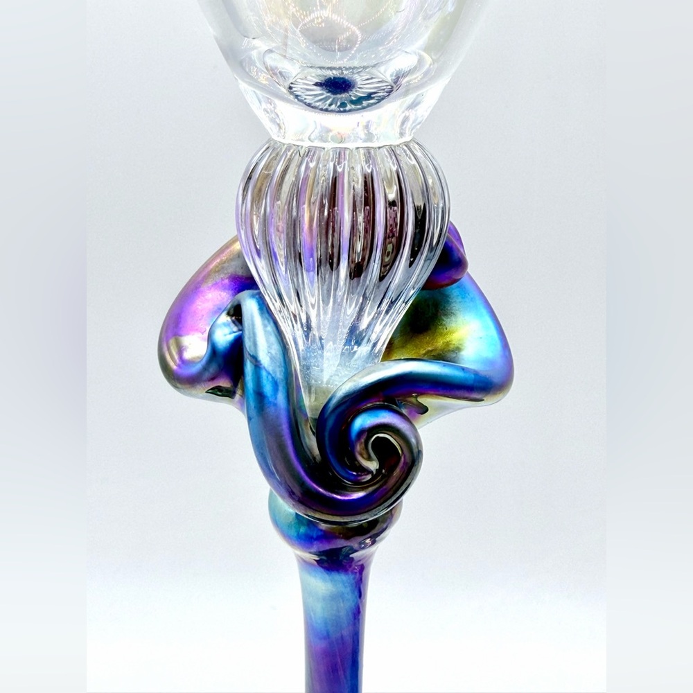 🥂GORGEOUS Estate Murano Crystal & Iridescent Glass Flutes (2), 11.25” x 3.25” - Picture 7 of 9
